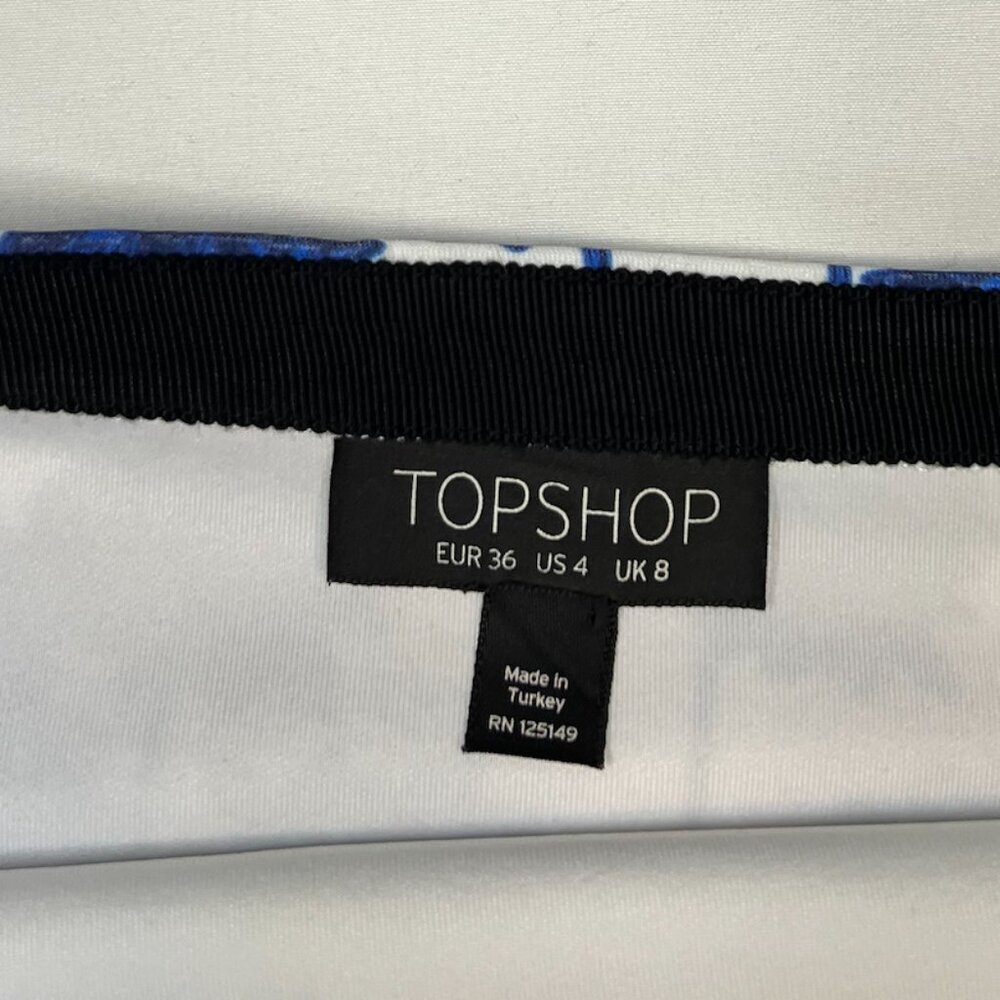 TopShop Blue and White Foral Curved Hem Skirt - Picture 3 of 3